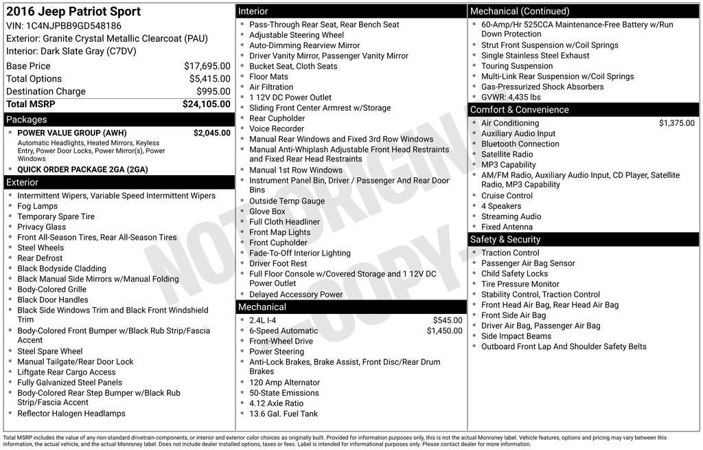 2016 Jeep Patriot Sport