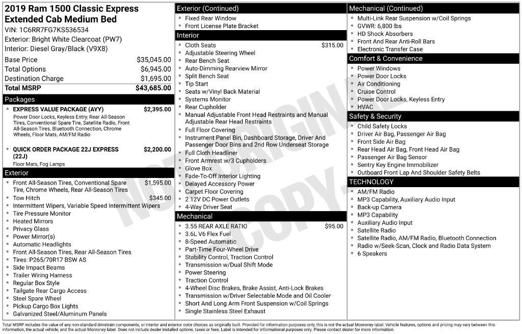 2019 RAM 1500 Classic Express Quad Cab 4x4 6'4" Box