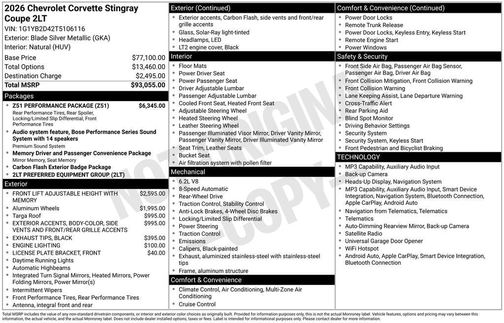 2026 Chevrolet Corvette Stingray 2LT