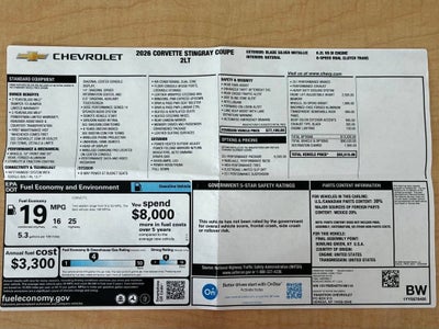 2026 Chevrolet Corvette Stingray 2LT