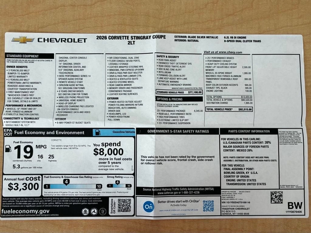 2026 Chevrolet Corvette Stingray 2LT