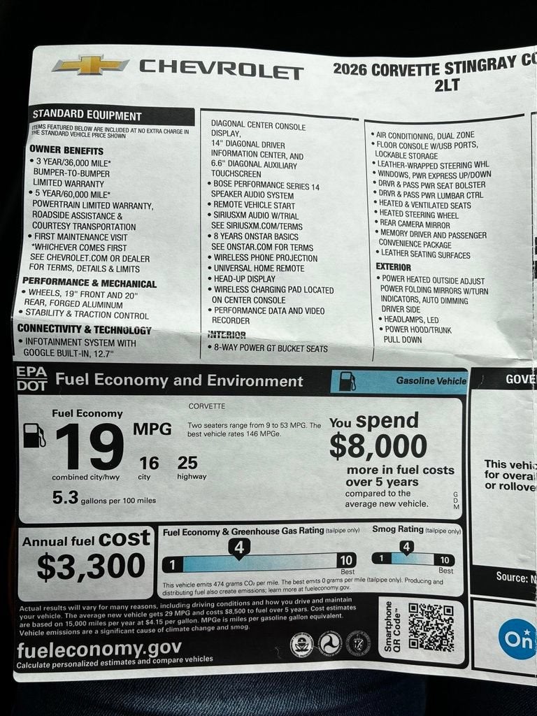 2026 Chevrolet Corvette Stingray 2LT