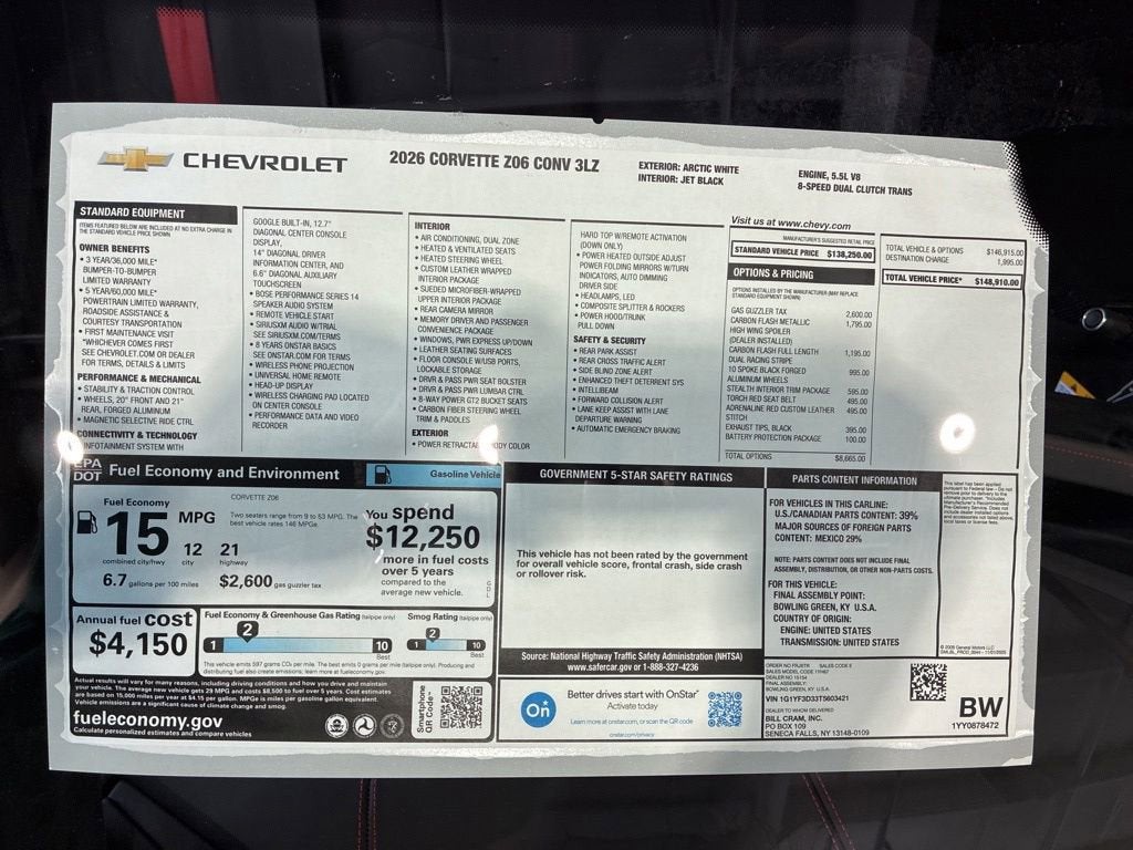 2026 Chevrolet Corvette Z06 3LZ