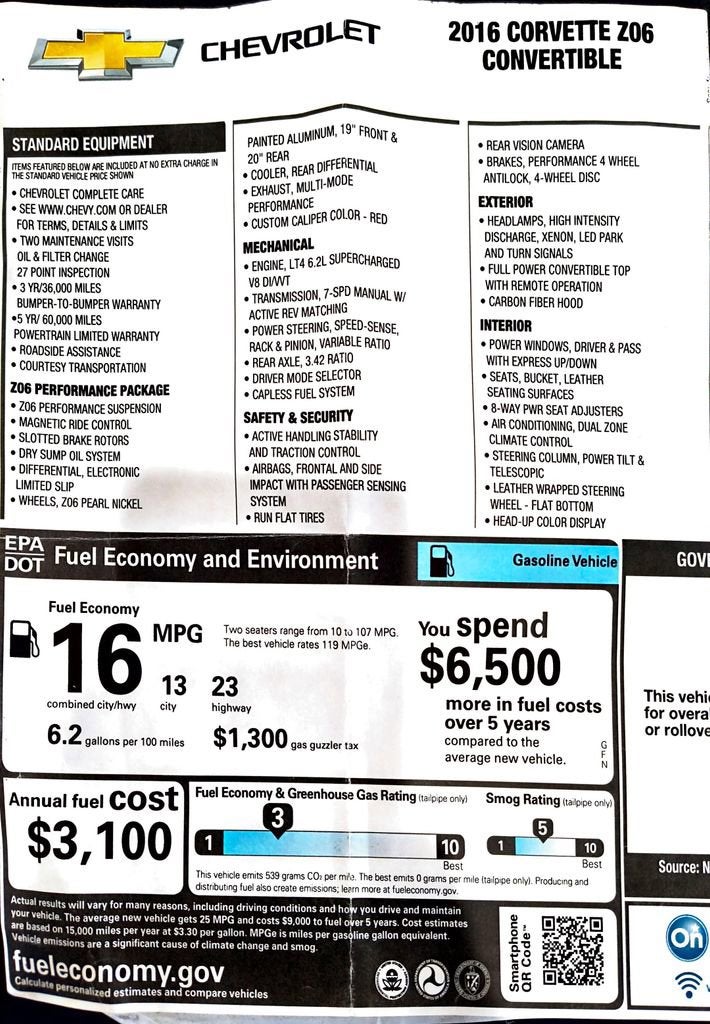 2016 Chevrolet Corvette Z06 Z06 3LZ
