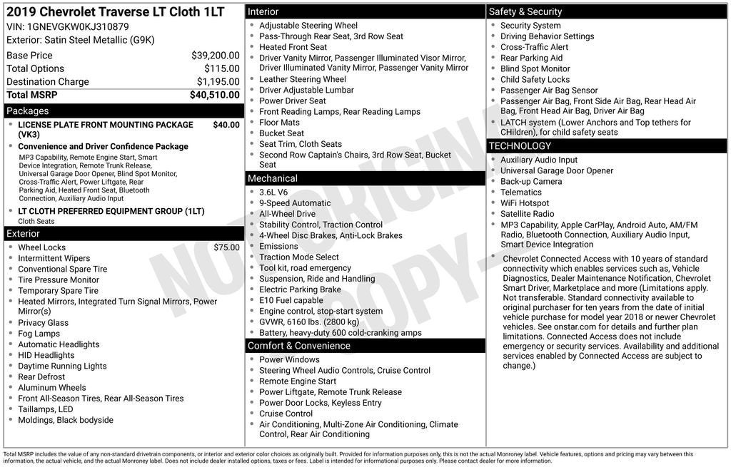 2019 Chevrolet Traverse LT Cloth