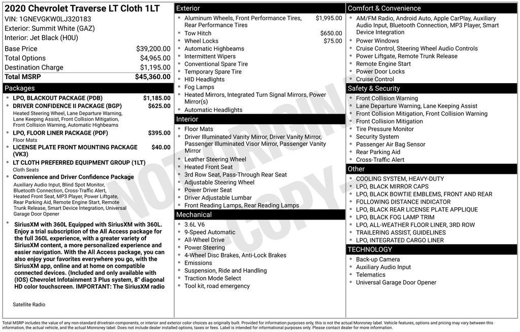 2020 Chevrolet Traverse LT Cloth