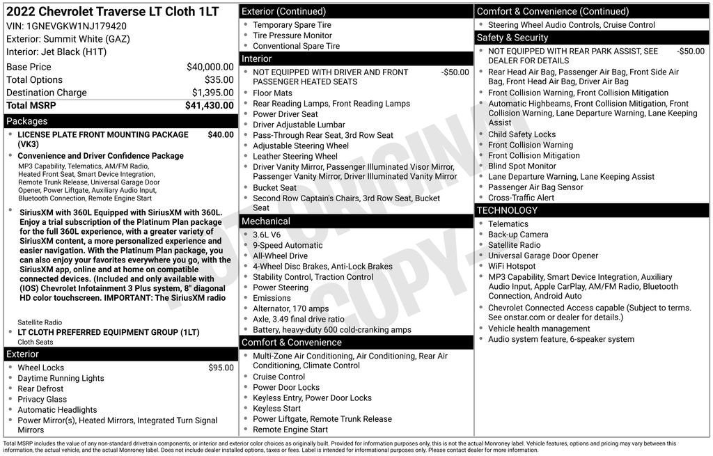 2022 Chevrolet Traverse LT Cloth