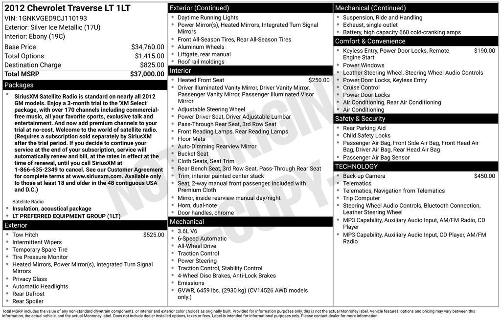2012 Chevrolet Traverse LT w/1LT