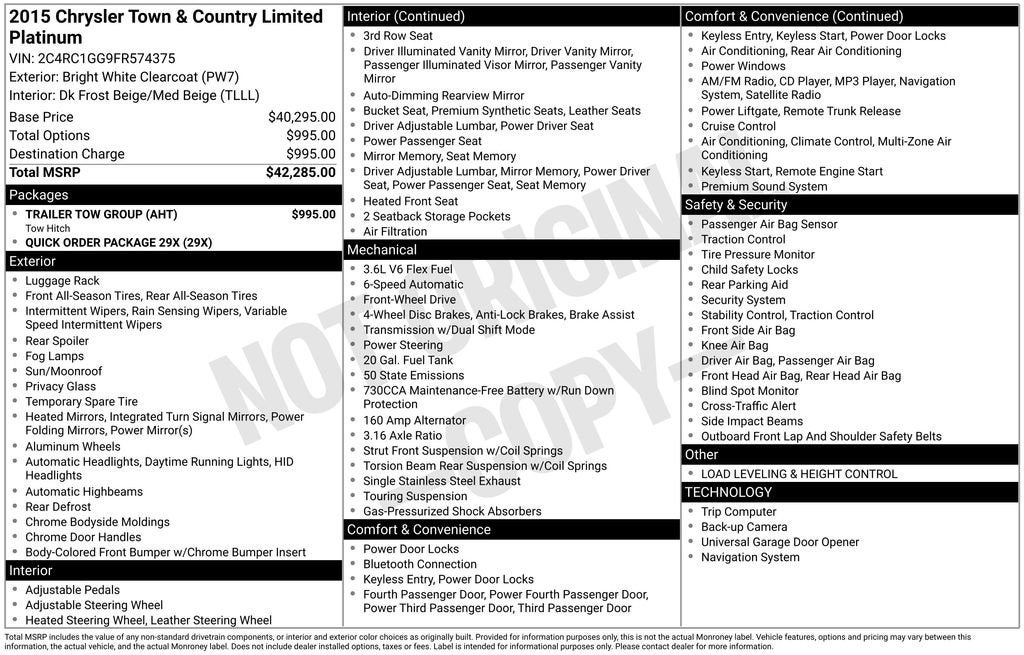 2015 Chrysler Town & Country Limited Platinum