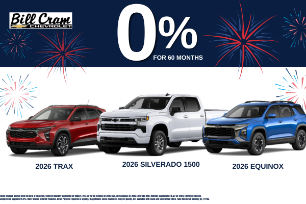 0% for 5 years on Silverado, Trax, Equinox 2026